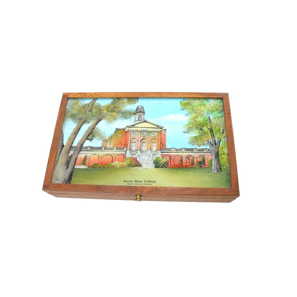 Sweet Briar College Custom Hand Painted Walnut Mirror Box by Eglomisé Design LLC